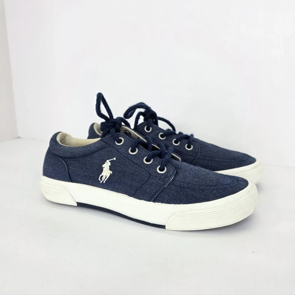 Polo Ralph Lauren Kids Faxon II Lace-Up Sneakers Pony Logo Cotton Canvas SZ 13.5